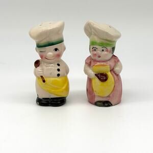 Vintage Japan Chef Salt Pepper Shakers Winking Cook Anthropomorphic Pair